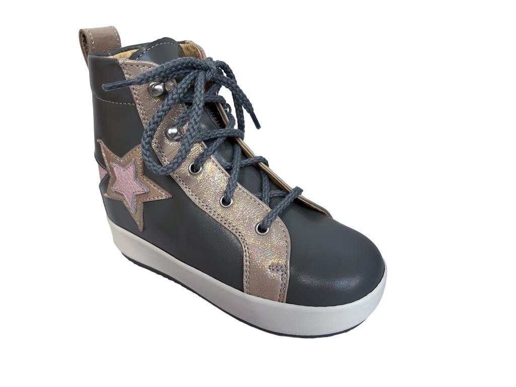 Chaussure grise ligne brillante étoile lacet gris
